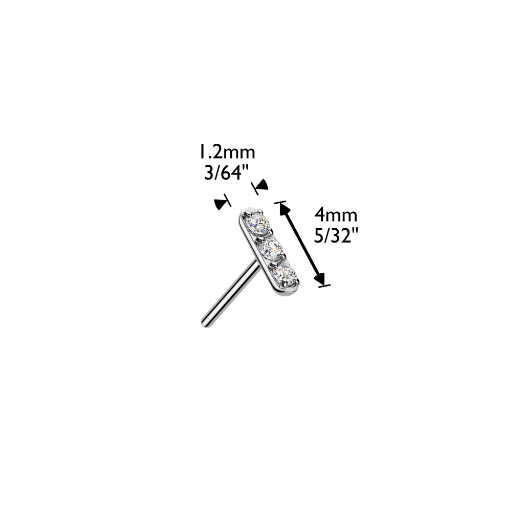 Triple Spark Bar - Gold PVD Plated/CZ (Flat Back Titanium)