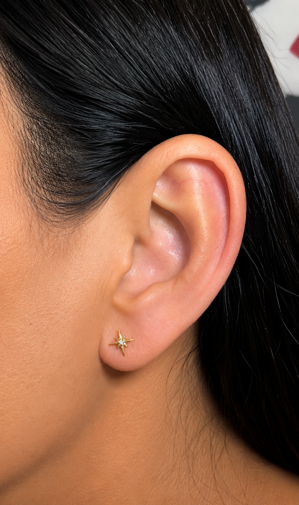 Stellar Spark - Centered Starbust CZ Gold PVD Flat Back Titanium