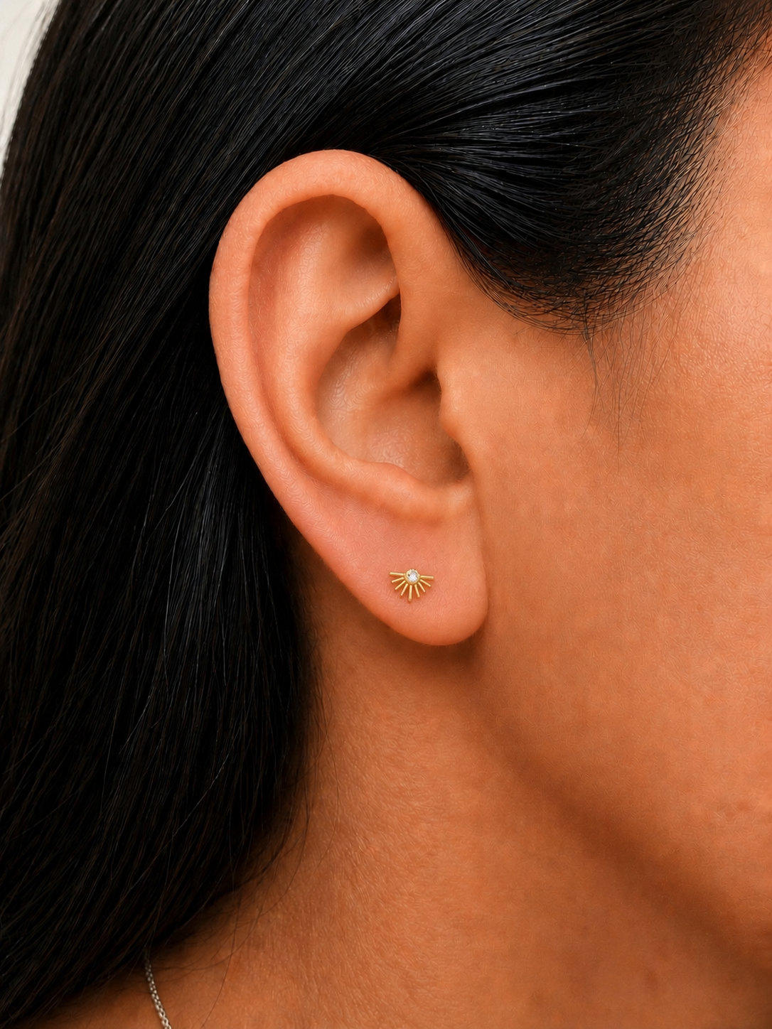 Celestial Spark - Half Starbust CZ Gold PVD Flat Back Titanium