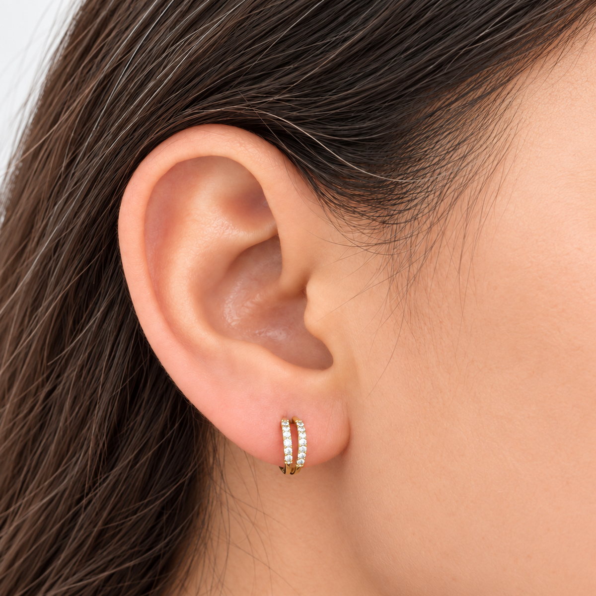Double Spark Hoop - CZ Double Hoop/Gold Titanium