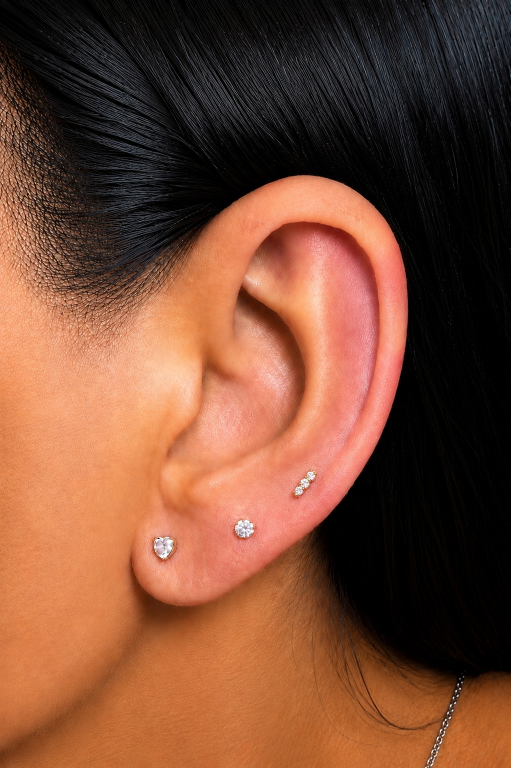 Pear Spark Stud - CZ / Gold PVD Flat Back Titanium