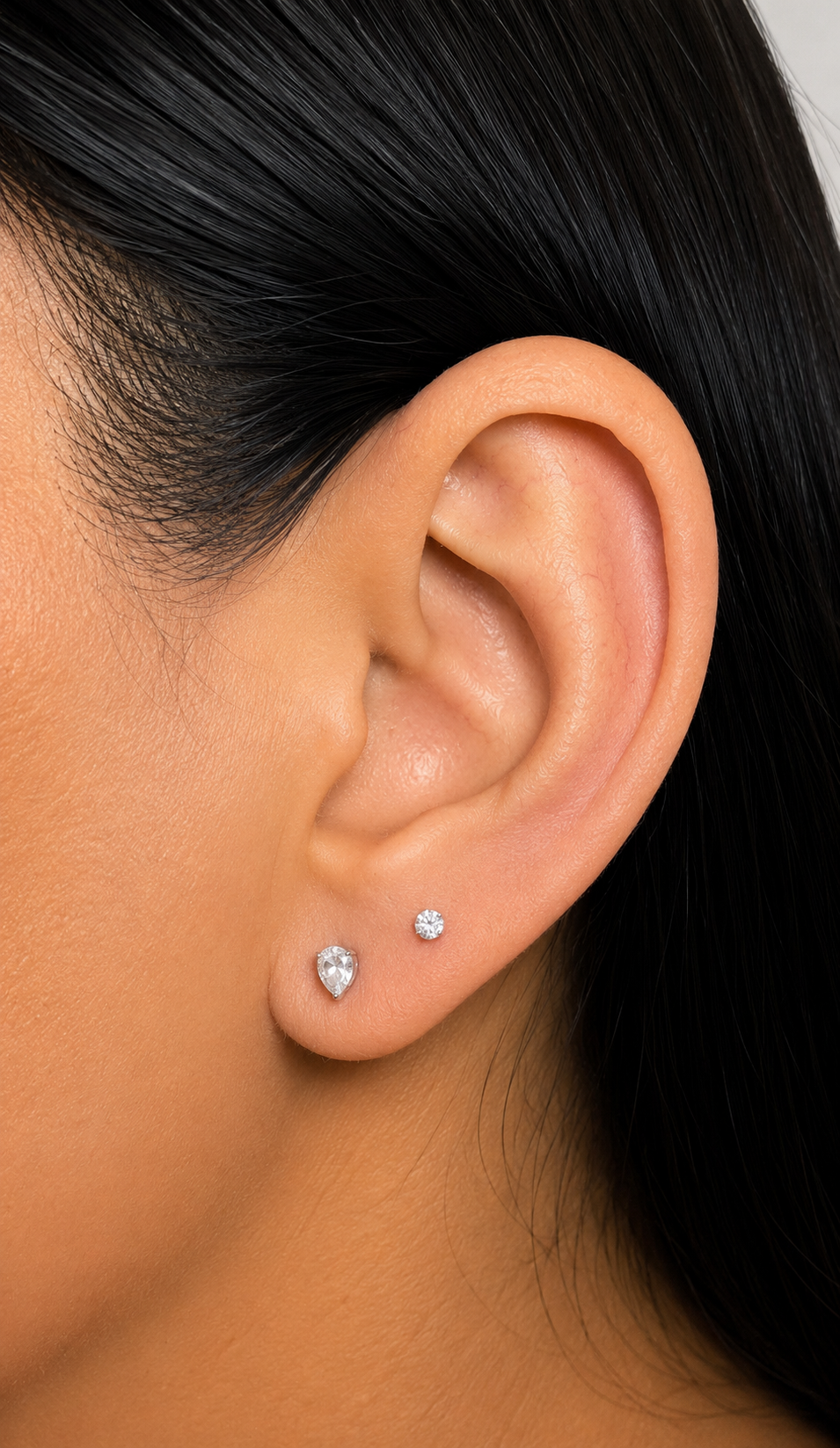 Pear Spark Stud - CZ / Gold PVD Flat Back Titanium