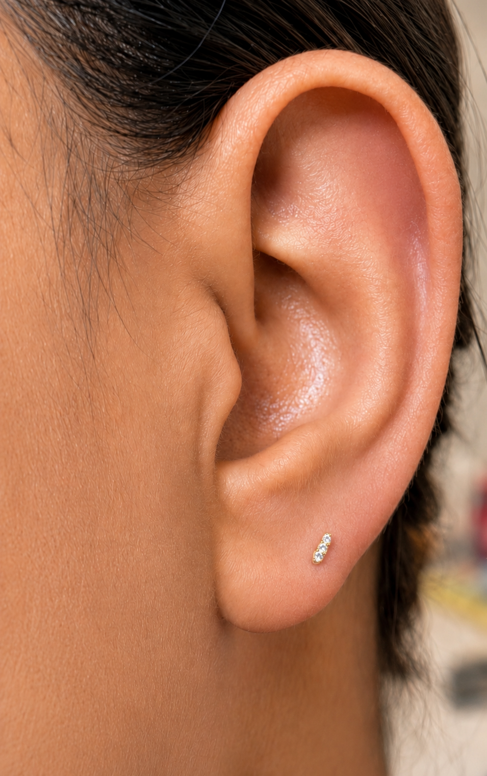 Triple Spark Bar - Gold PVD Plated/CZ (Flat Back Titanium)