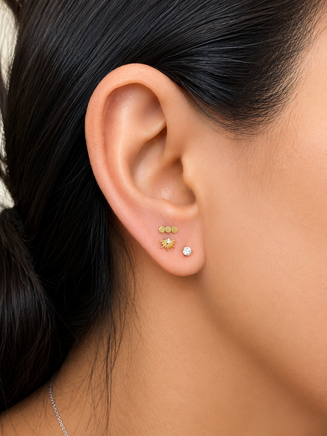 Celestial Spark - Half Starbust CZ Gold PVD Flat Back Titanium