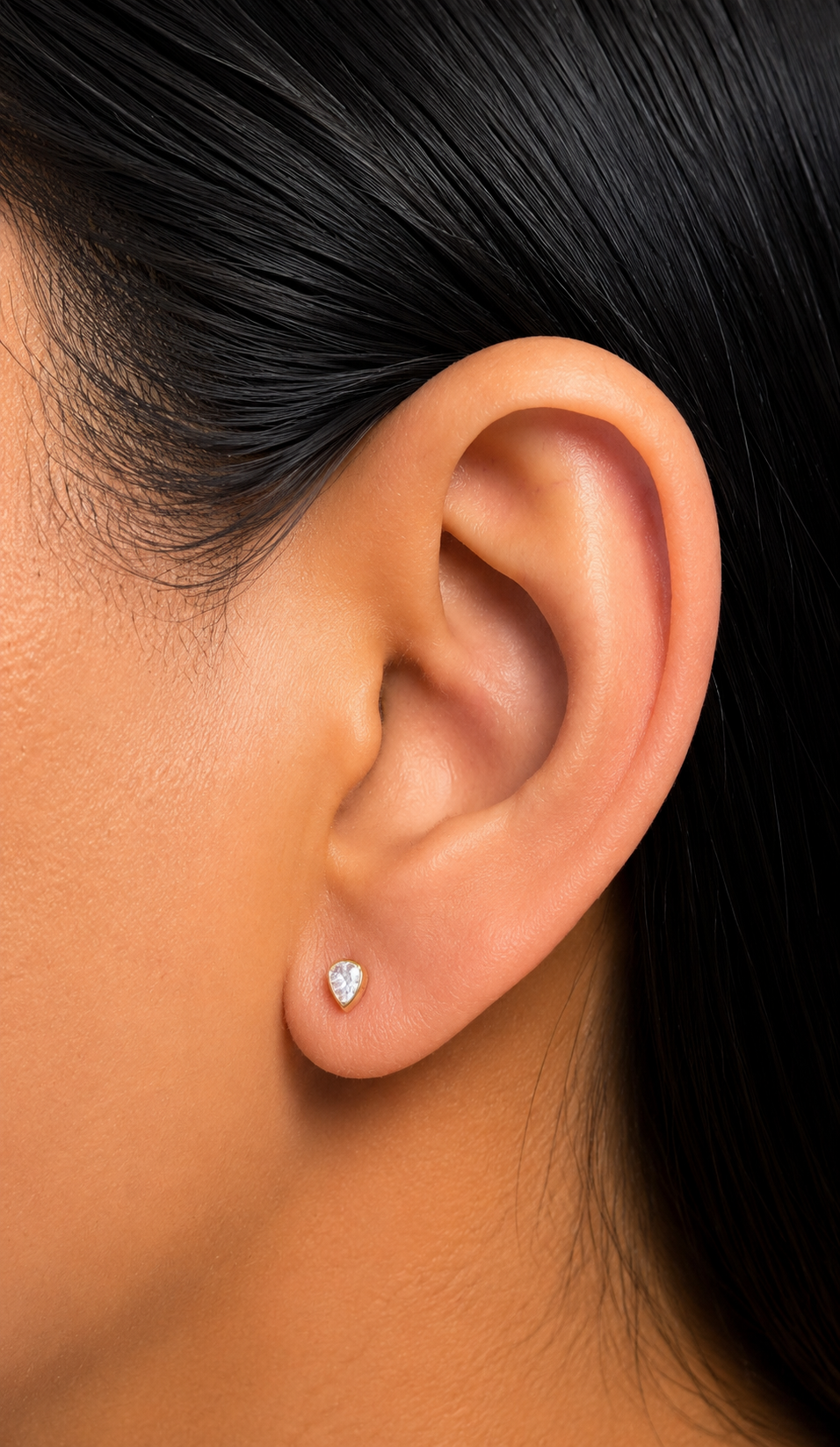 Pear Spark Stud - CZ / Gold PVD Flat Back Titanium