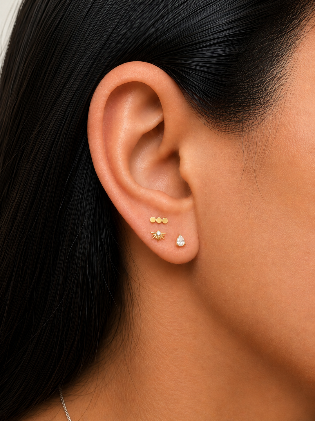 Pear Spark Stud - CZ / Gold PVD Flat Back Titanium