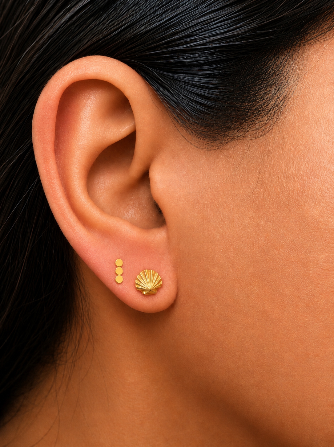 Golden Shell Stud - Shell Top / Gold PVD Flat Back Titanium