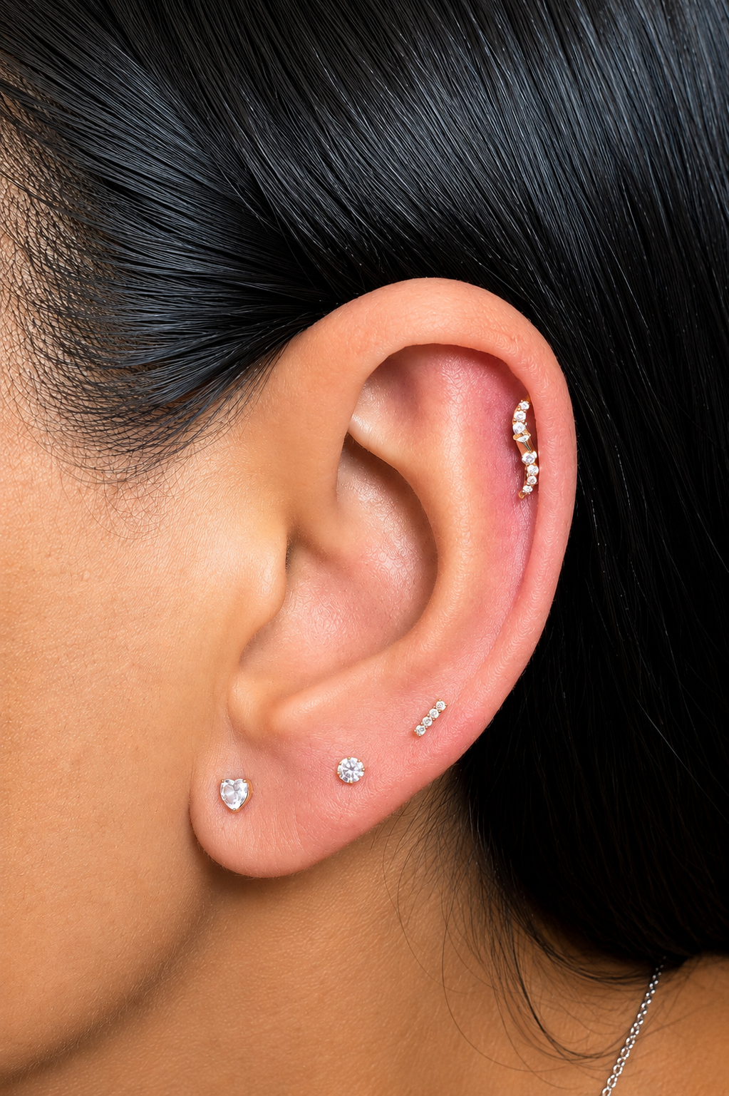 Pear Spark Stud - CZ / Gold PVD Flat Back Titanium