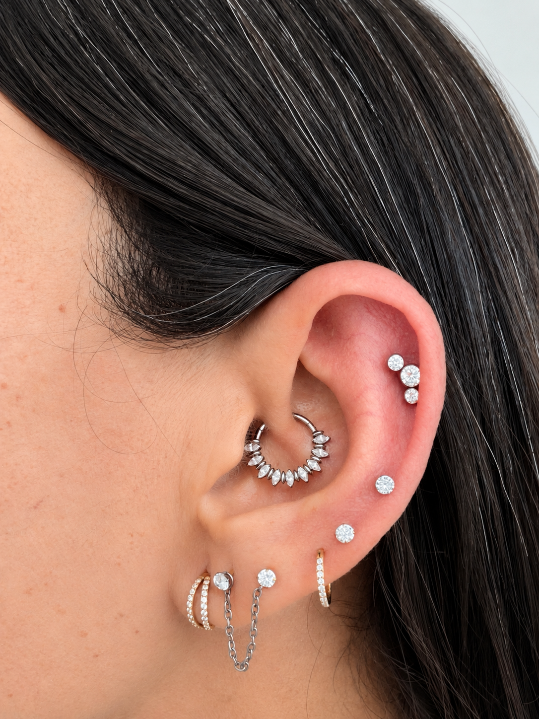 Trio Spark Stud - CZ / Silver Flat Back Titanium