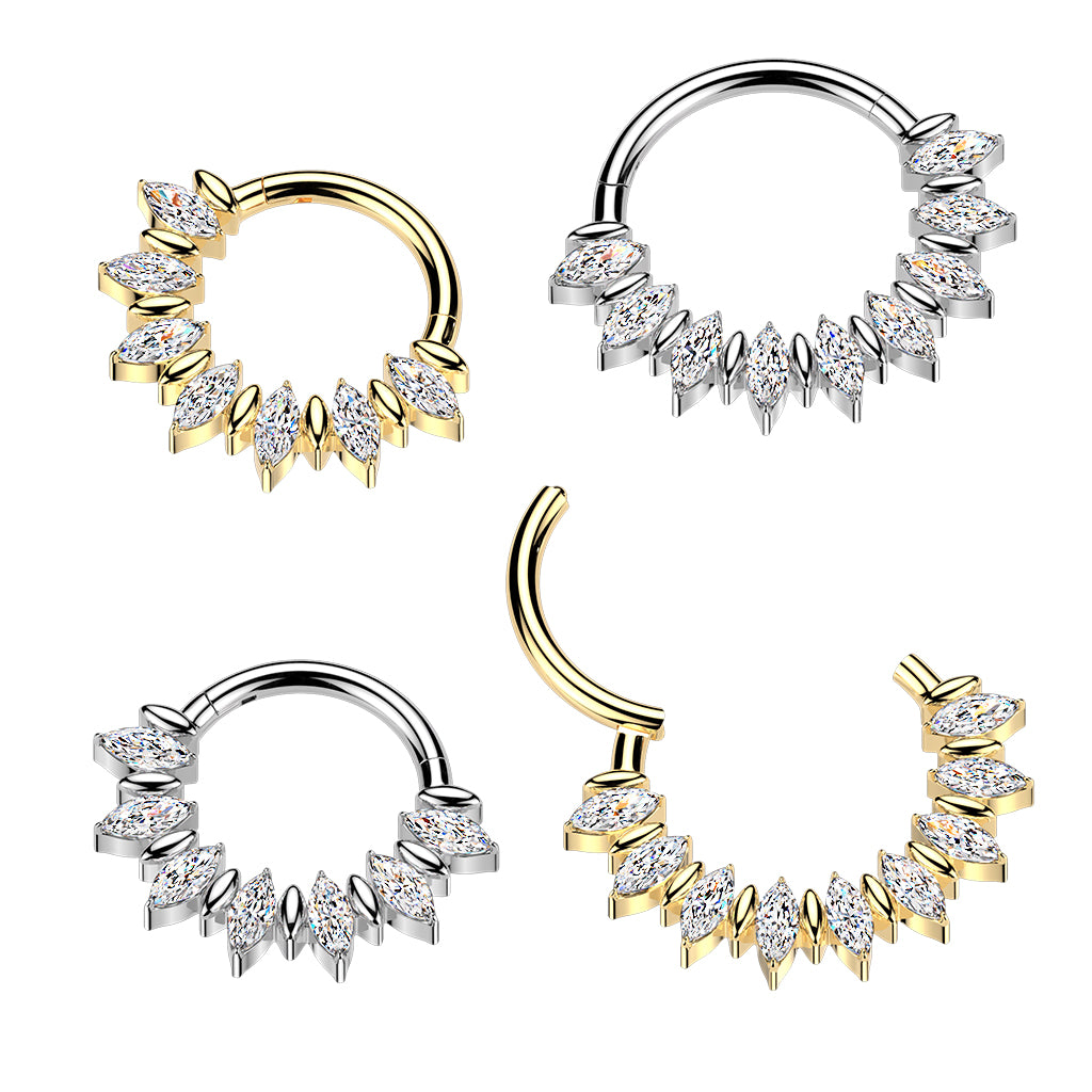 Marquise Crown Hoop - Marquise CZ Fan / Silver Titanium