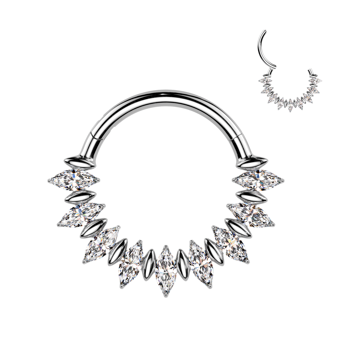 Marquise Crown Hoop - Marquise CZ Fan / Silver Titanium