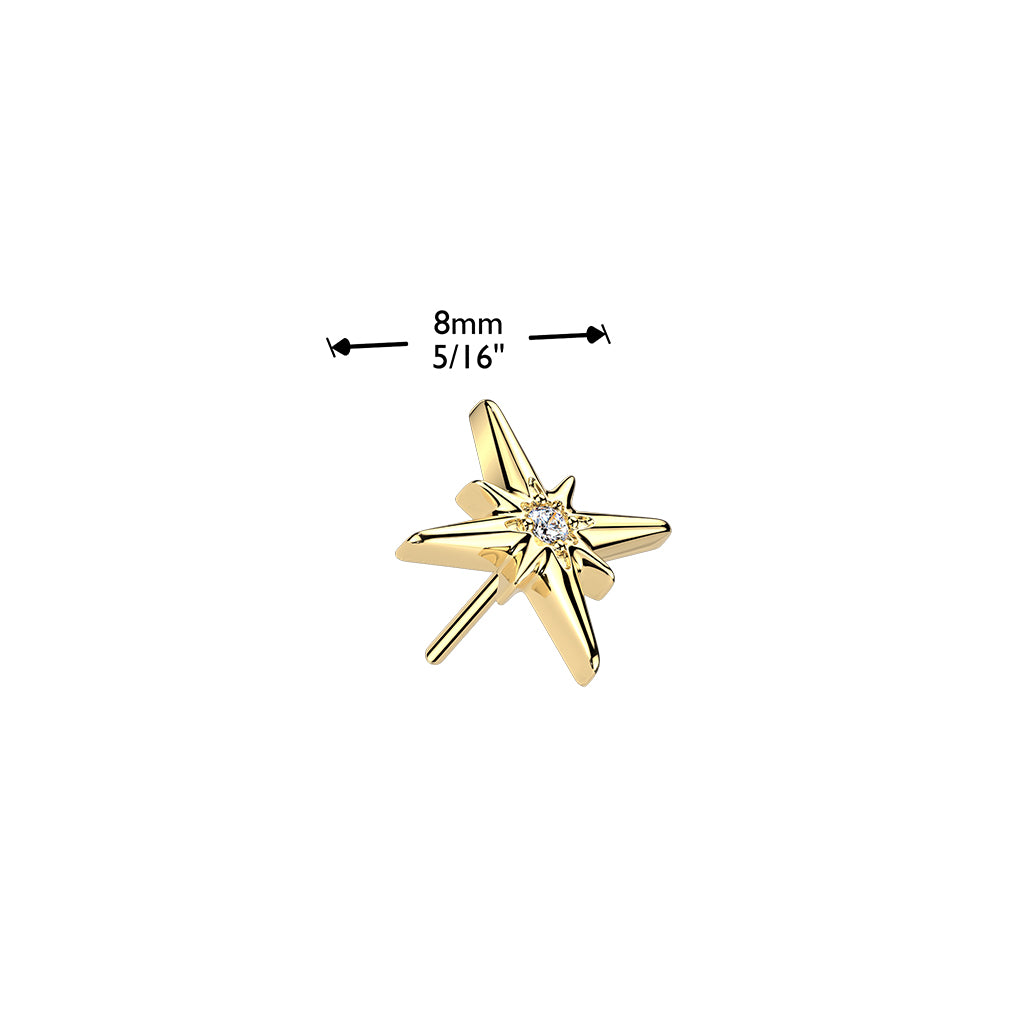 North Star CZ Stud-24K Gold PVD (Flat Back Titanium)