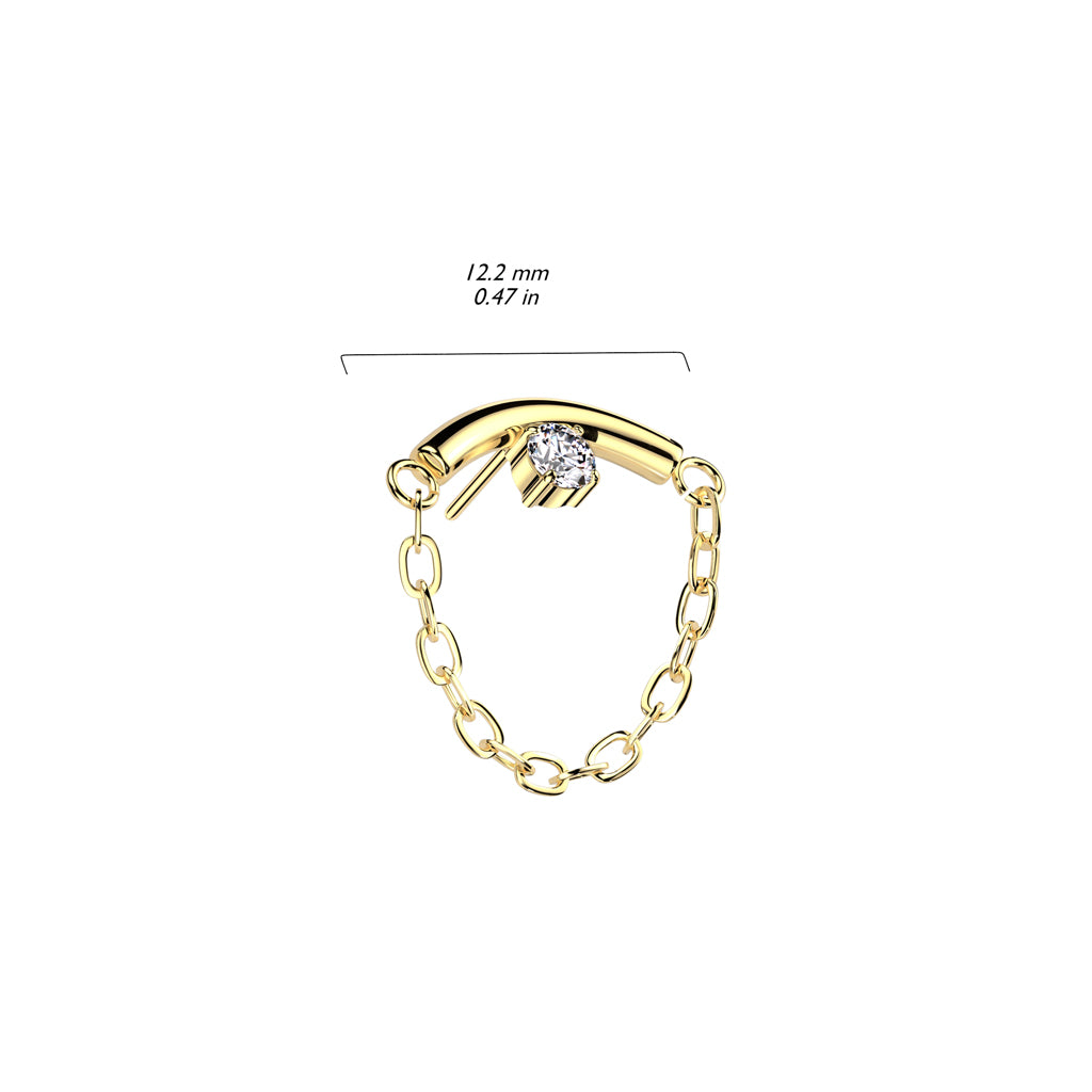 Chain Drop Stud - Gold PVD Plated/CZ (Flat Back Titanium)