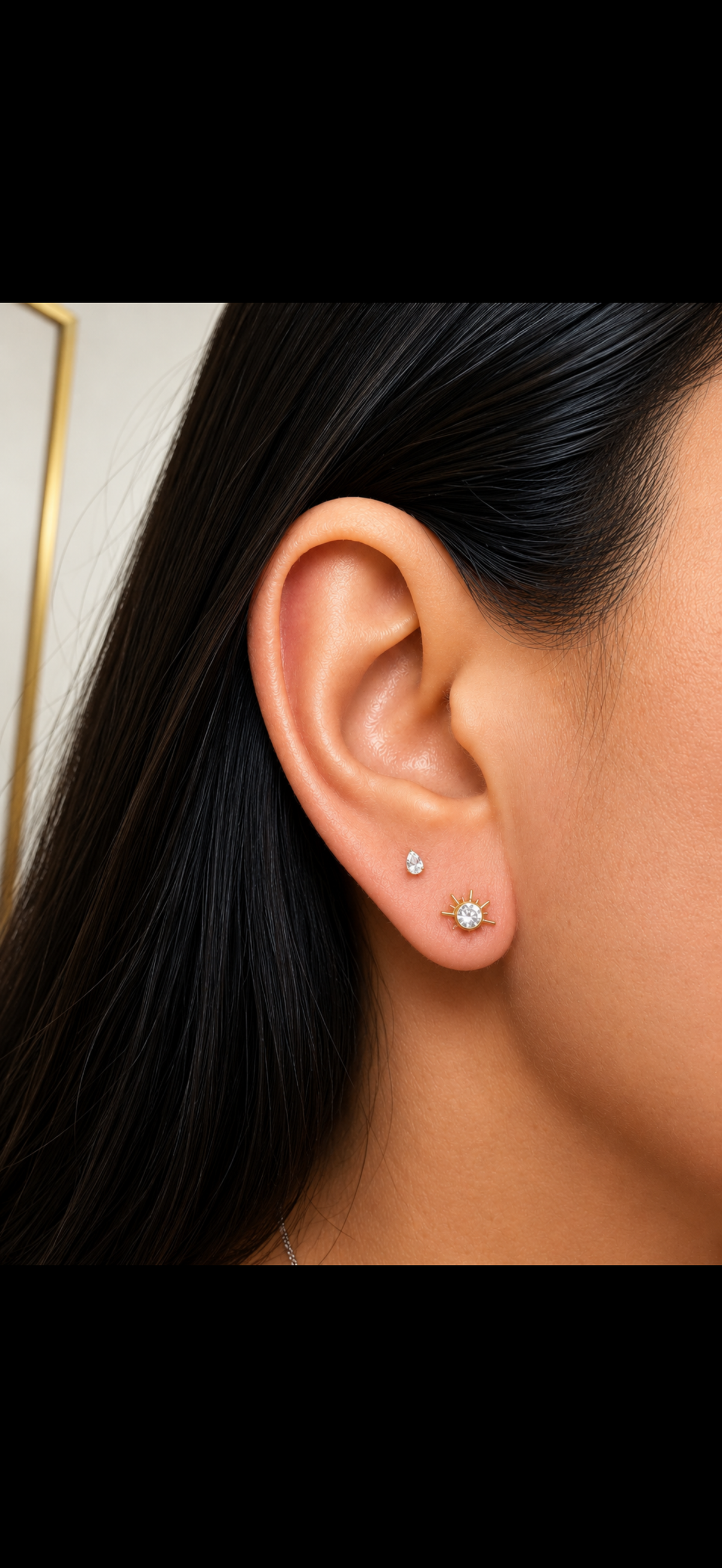Pear Spark Stud - CZ / Gold PVD Flat Back Titanium