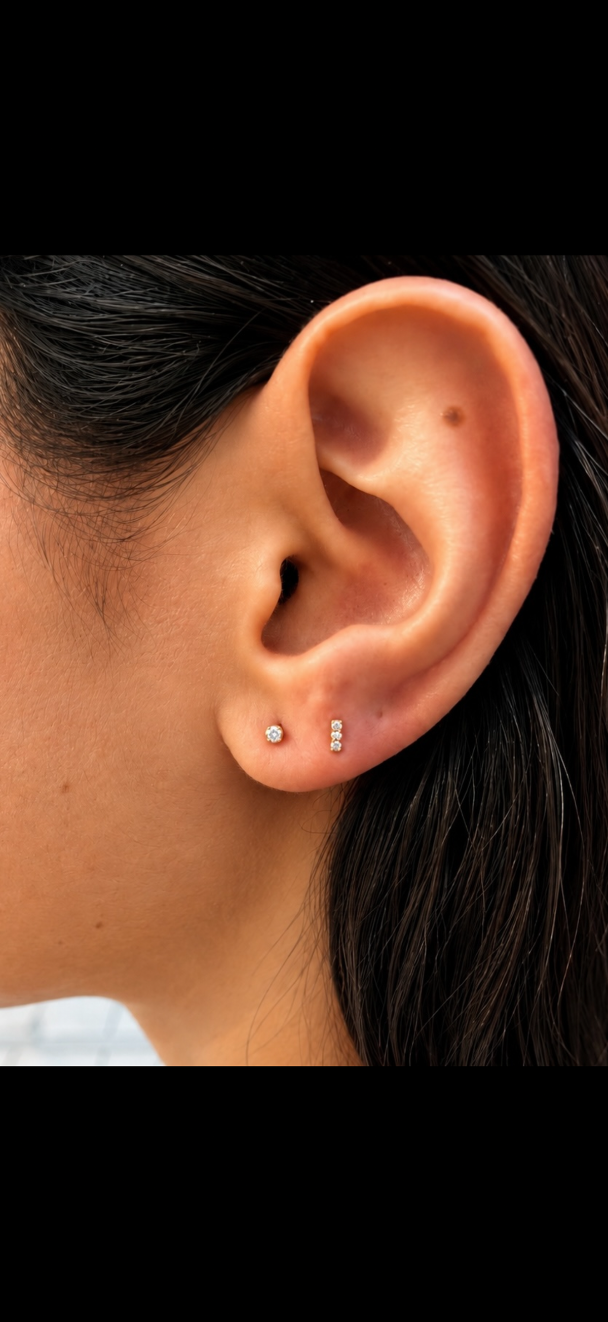 Triple Spark Bar - Gold PVD Plated/CZ (Flat Back Titanium)