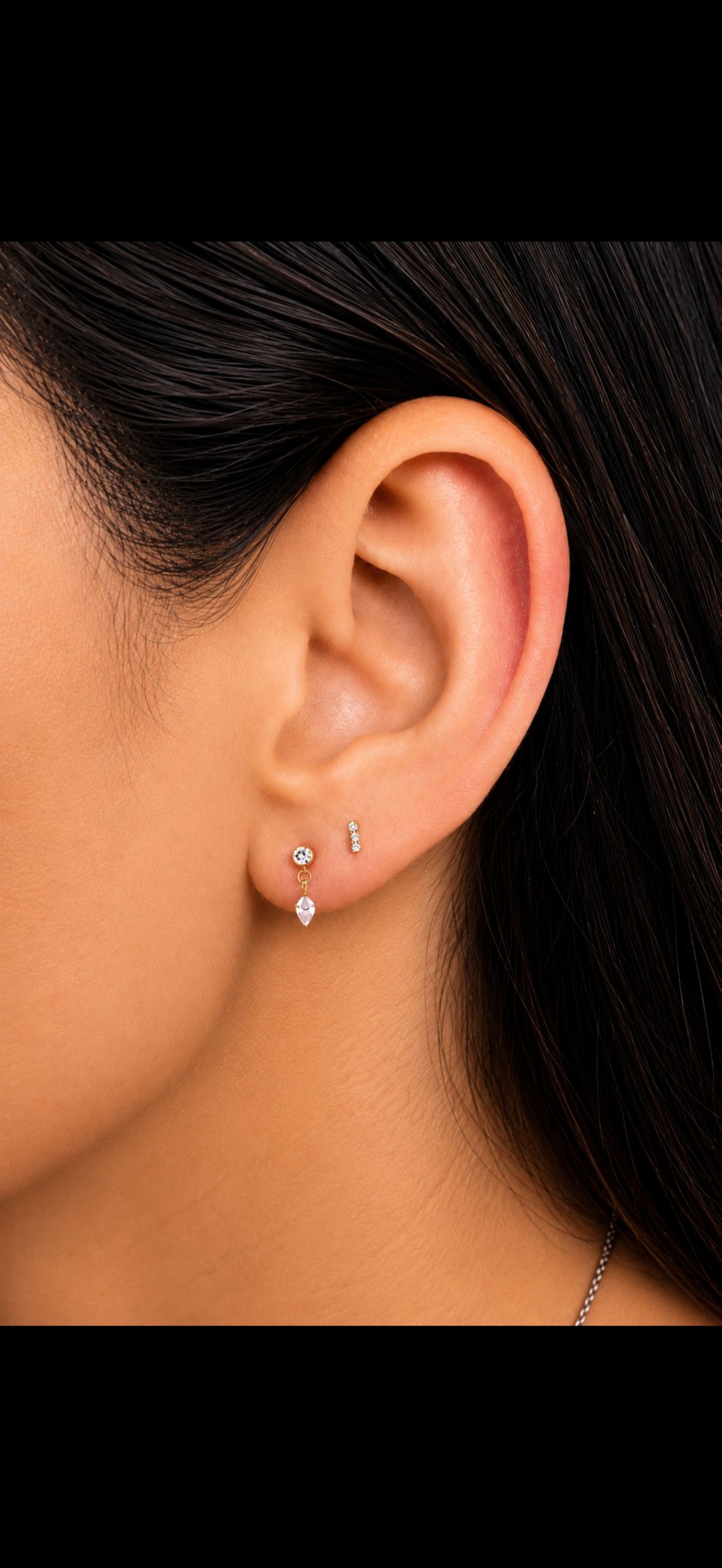 Triple Spark Bar - Gold PVD Plated/CZ (Flat Back Titanium)