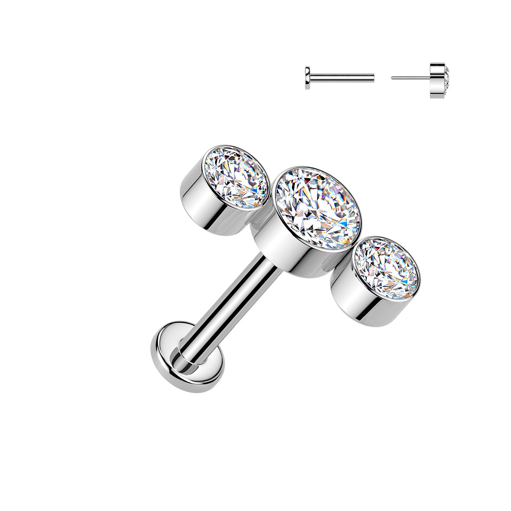 Trio Spark Stud - CZ / Silver Flat Back Titanium