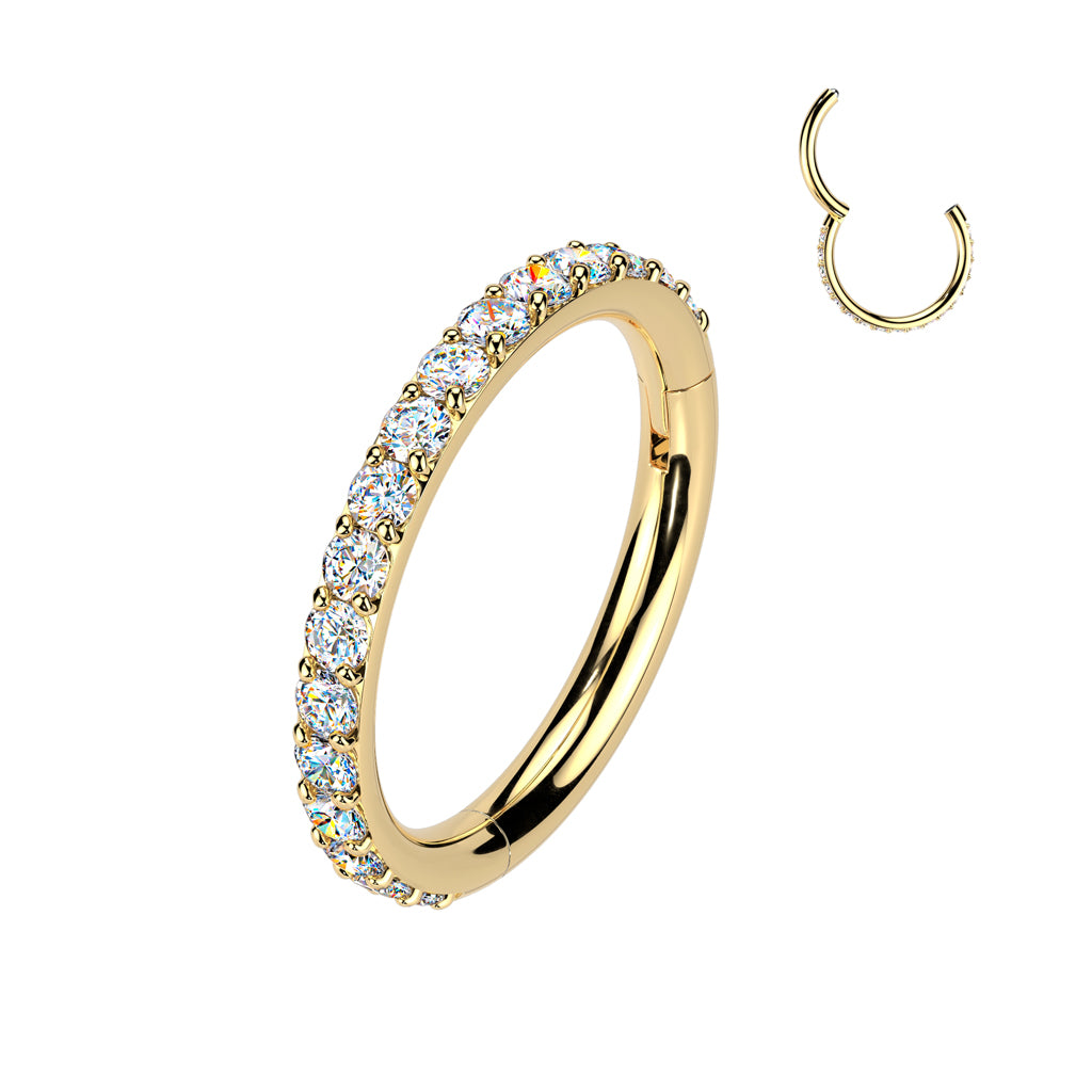 Titanium Hinged Hoop-Moissanite Pavé-24K Gold PVD