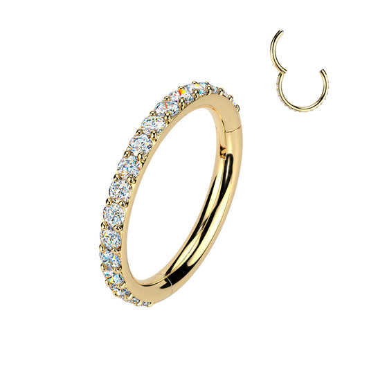 Titanium Hinged Hoop-Moissanite Pavé-24K Gold PVD