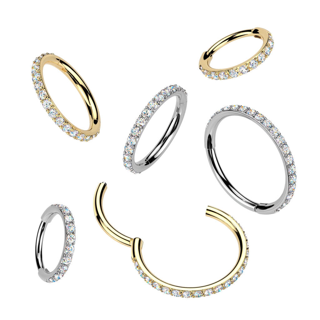 Titanium Hinged Hoop-Moissanite Pavé-24K Gold PVD