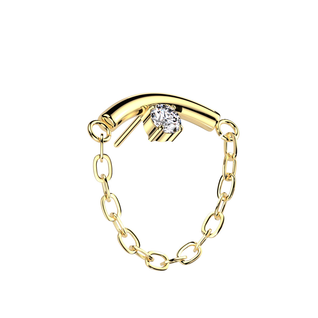 Chain Drop Stud - Gold PVD Plated/CZ (Flat Back Titanium)