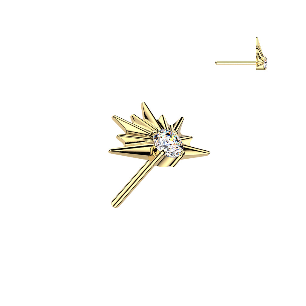 Sunburst Spark Stud - Gold PVD Plate /CZ (Flat Back Titanium)
