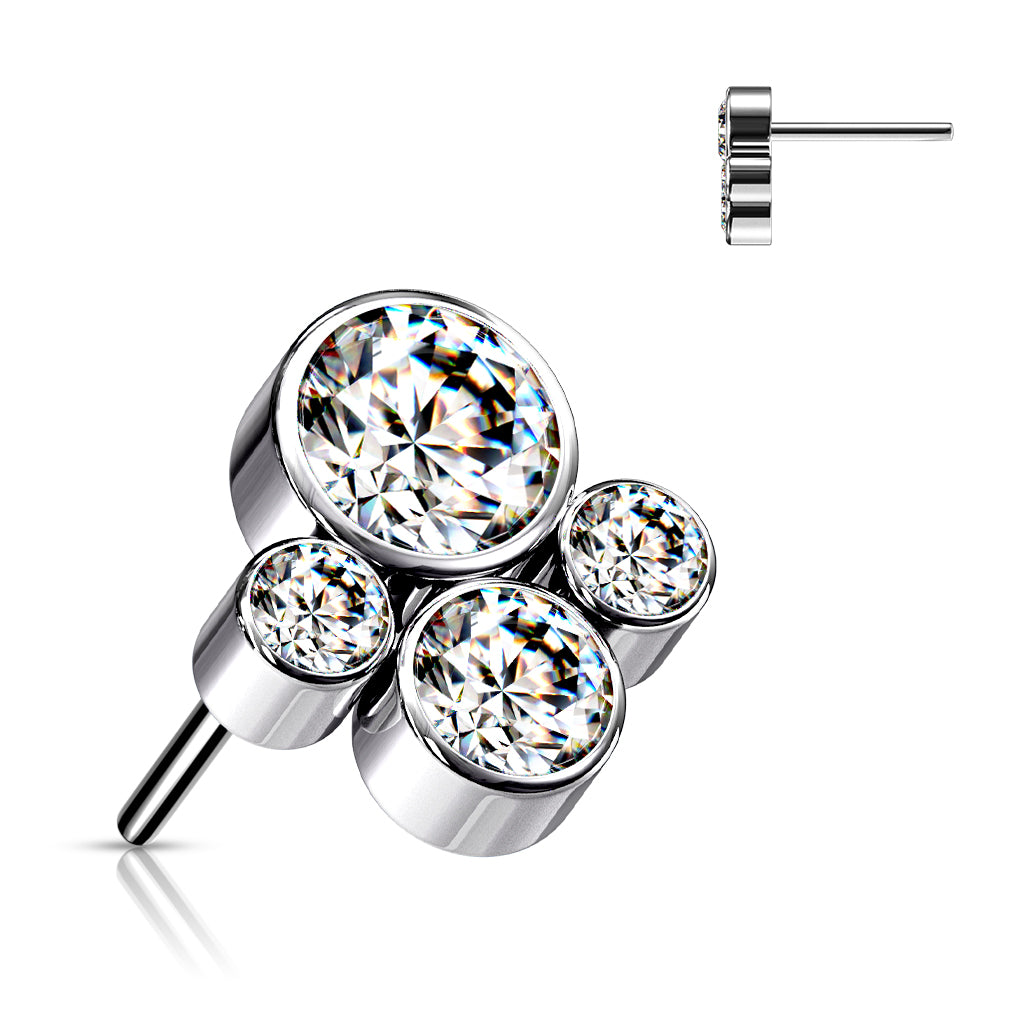 Quad Spark Cluster - 4 Bezel CZ / Silver Titanium Threadless Top