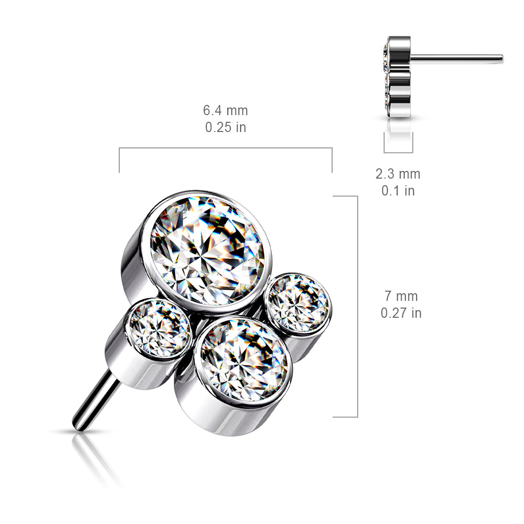 Quad Spark Cluster - 4 Bezel CZ / Silver Titanium Threadless Top