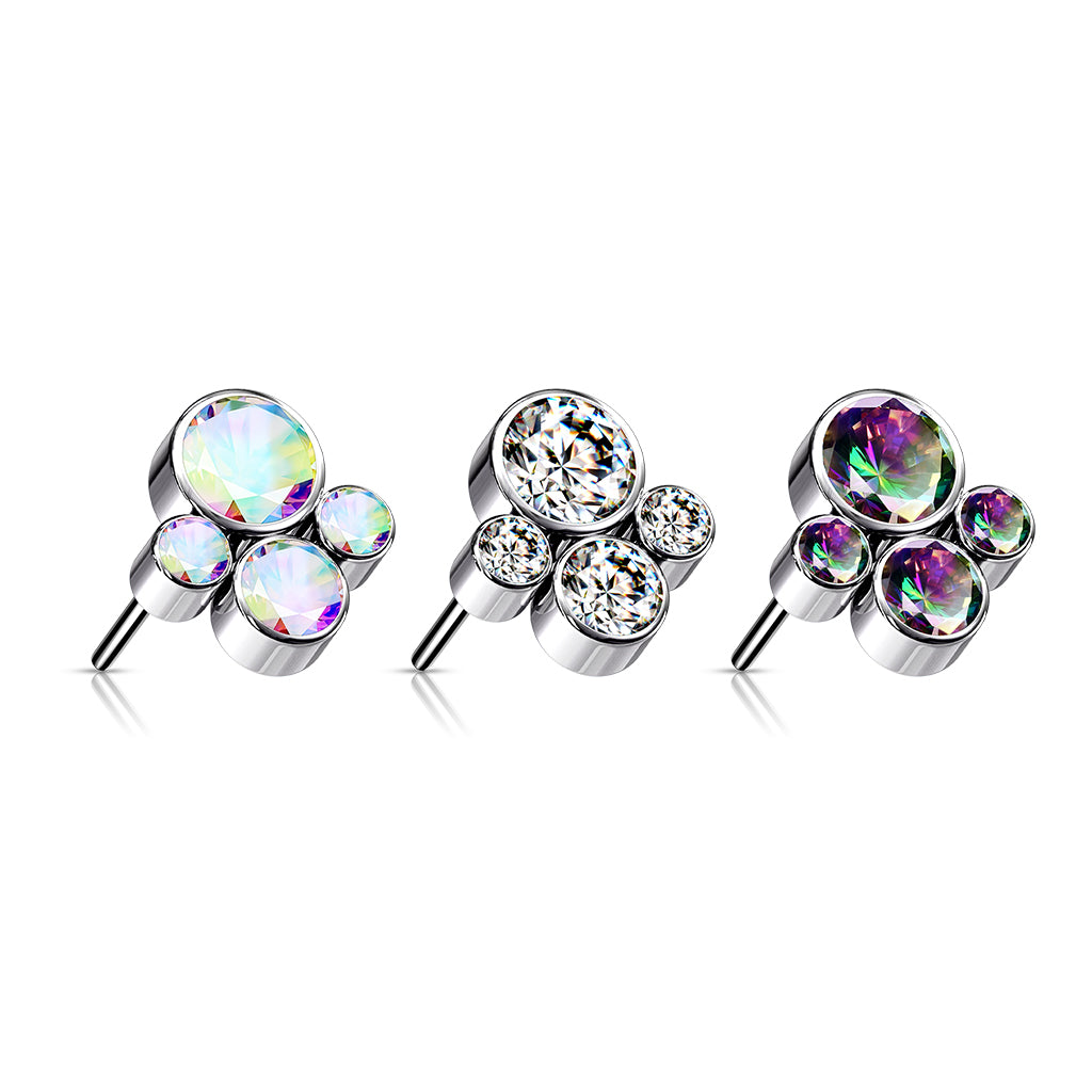 Quad Spark Cluster - 4 Bezel CZ / Silver Titanium Threadless Top