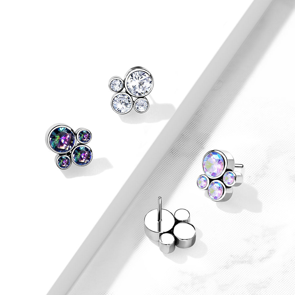 Quad Spark Cluster - 4 Bezel CZ / Silver Titanium Threadless Top
