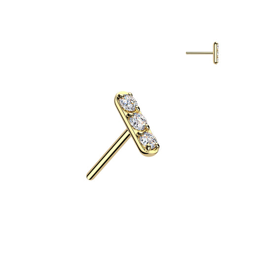 Triple Spark Bar - Gold PVD Plated/CZ (Flat Back Titanium)
