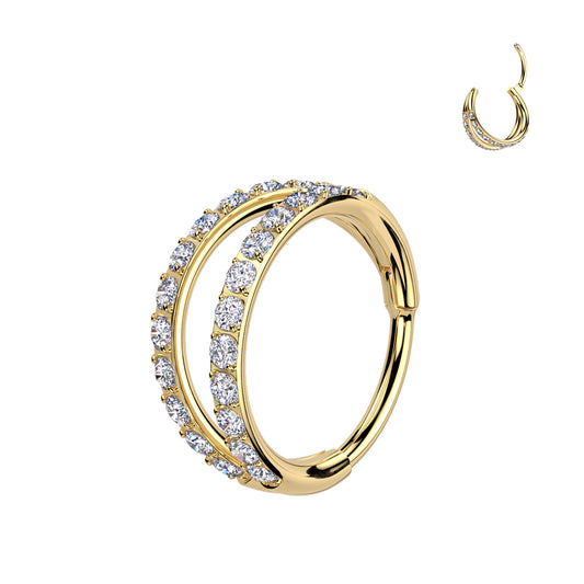 Double Spark Hoop - CZ Double Hoop/Gold Titanium