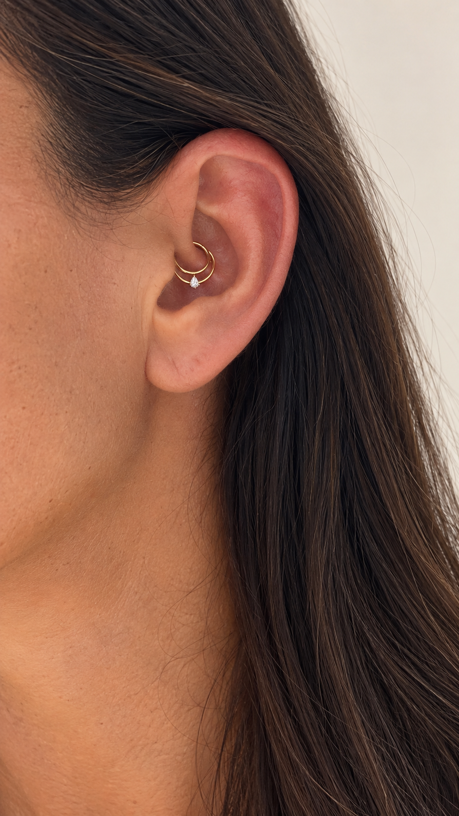 Teardrop Daith Hoop - Double Line CZ/Gold Titanium